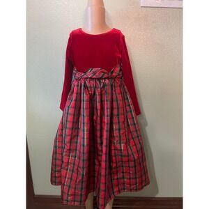 Jayne Copeland Red Velvet Plaid Long Sleeve Girls Holiday Dress Size 4 Used